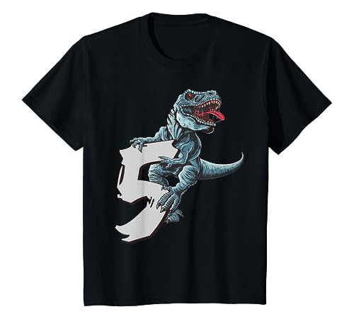 Kinder T-Rex Geburtstagsshirt 5 Jahre Dinosaurier 5 Geburtstag T-Shirt von Kindergeburtstag T-Shirts Jungen & Mädchen by KaMi
