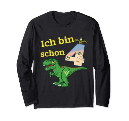 Kinder Shirt 4. Geburtstag Jungen Mädchen Dino T-Rex 4 Jahre Langarmshirt von Kindergeburtstag T-Shirts Kinder Jungen & Mädchen