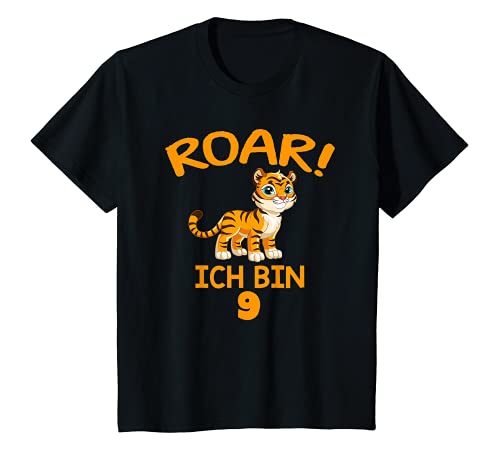 Kinder Roar Ich bin 9 Geburtstag Jetzt wird es wild Tiger T-Shirt Kinder Roar Ich bin 9 Geburtstag Jetzt wird es wild Tiger T-Shirt von Kindergeburtstag Tiger Party