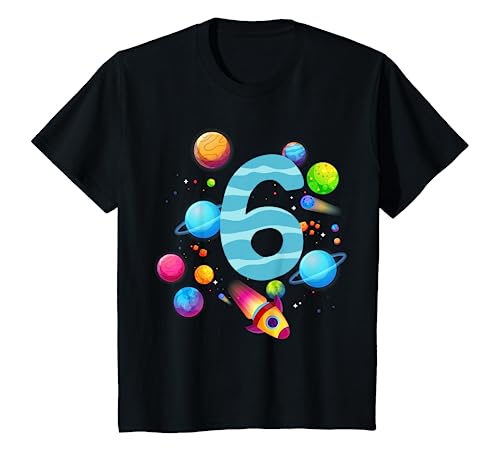 Kinder 6. Geburtstag Jungen 6 Jahre Planeten Weltraum Geburtstags T-Shirt von Kindergeburtstag Weltraum Planeten Geschenk