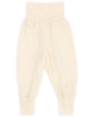 Engel Baby-Hose Lang mit Nabelbund & Mulltuch Blaubaer | Wolle Seide Pumphose flauschig und hautfreundlich | Merino Schurwolle kbT mulesing-free | natürlich und temperaturregulierend Winter & Sommer von Kinderhaus Blaubär