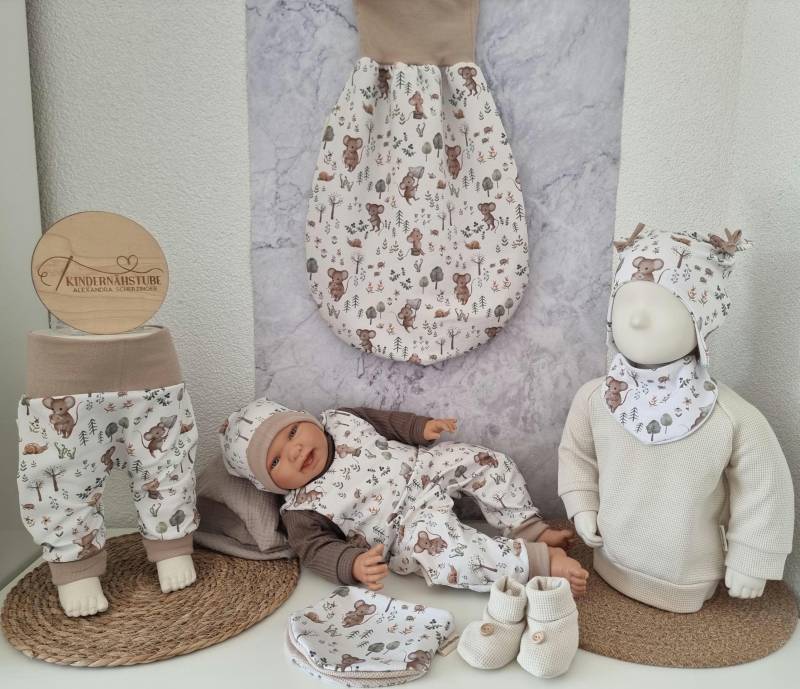 Baby Strampler/Outfit Für Neugeborene Mäuse Tiere Handmade Geburtsgeschenk Stoffeigenproduktion von Kindernaehstube