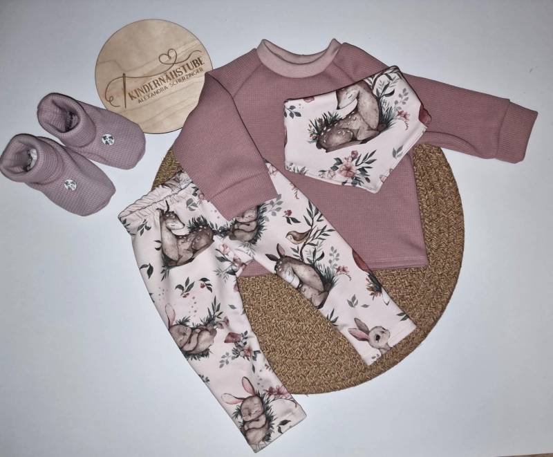 Leggins/Waldtiere Reh Hase Fuchs Altrosa Baby Hose Hose Handmade/ Stoffeigenproduktion/ Mädchen von Kindernaehstube