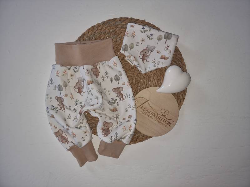 Pumphose Mitwachsend/Halstuch Mäuse Neutral Mädchen Junge von Kindernaehstube