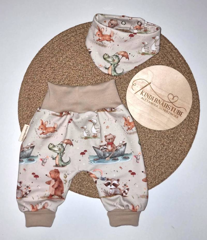 Pumphose Mitwachsend/Halstuch Tiere Neutral Mädchen Junge Stoffeigenproduktion/ Geburtsgeschenk/ Geschenk Für Babys von Kindernaehstube