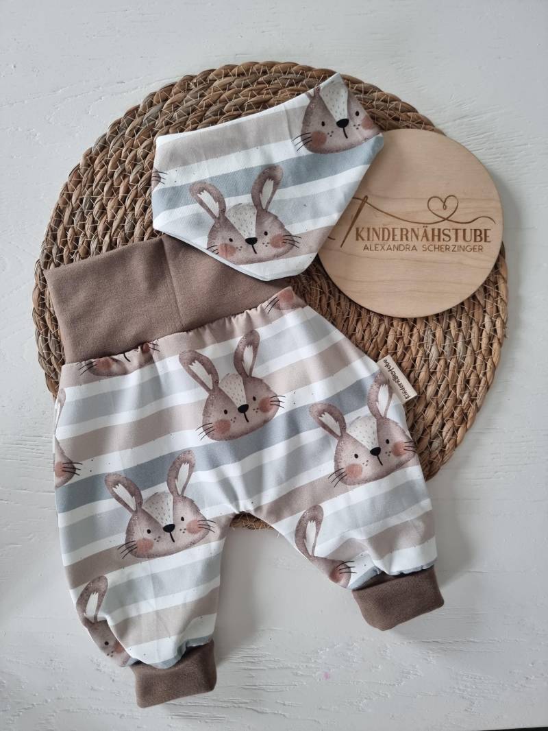 Pumphose Mitwachsend Und Halstuch/Hässchen Hase Neutral Geburtsgeschenk von Kindernaehstube