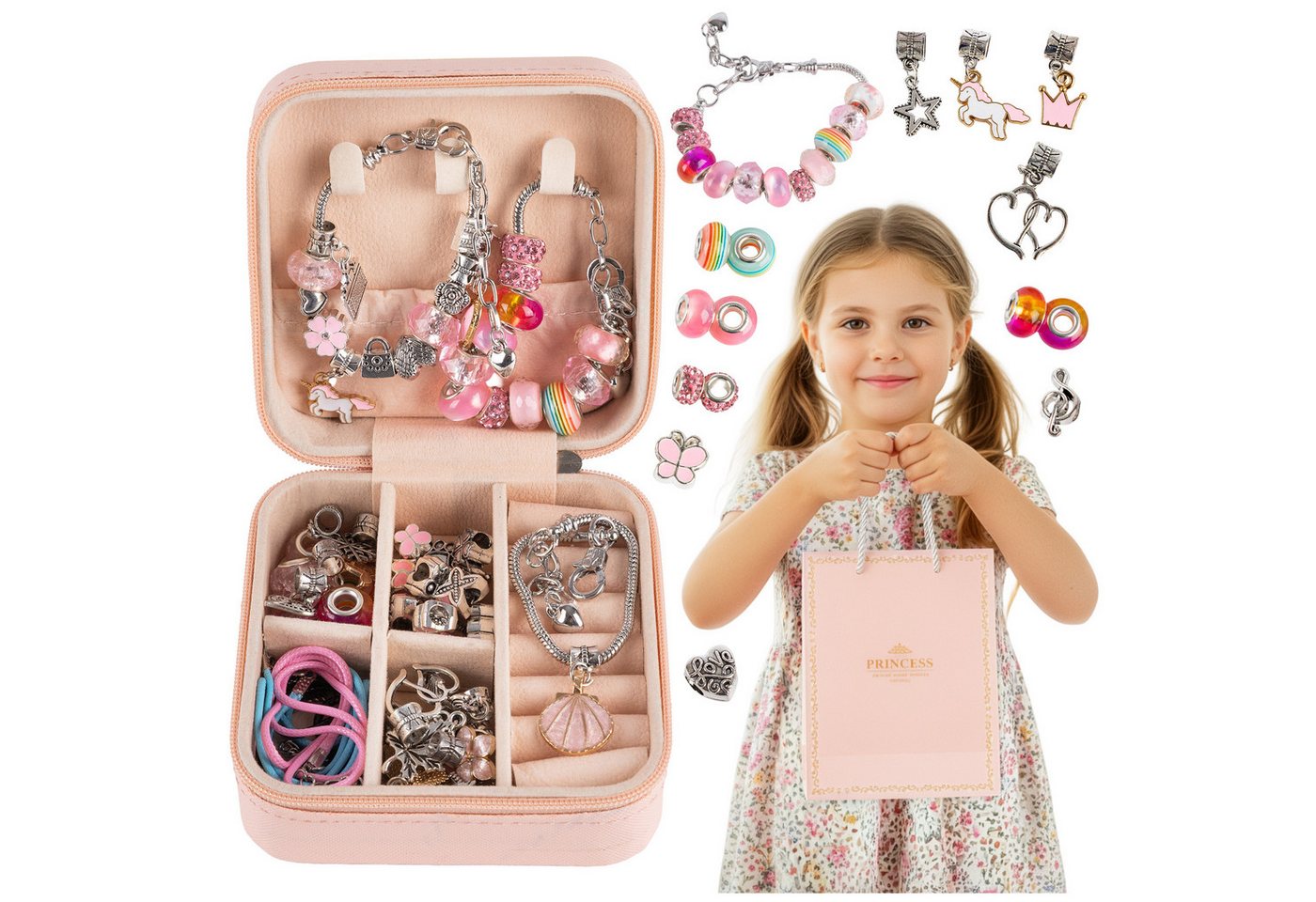 Kinderplay Dolls & Strollers Bettelarmband Set Kreatives Schmuck-Set in Schmuckkästchen + Geschenktüte – KP2617 (68-tlg) von Kinderplay Dolls & Strollers