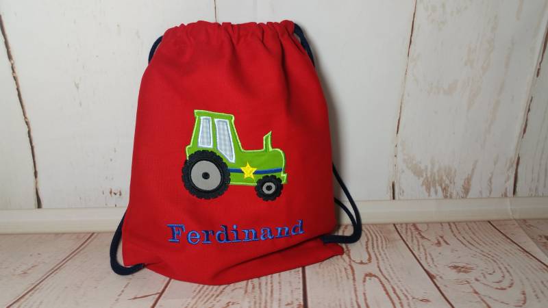 Turnbeutel Sportbeutel Rucksack Mit Namen Traktor von Kindertraumfabrik