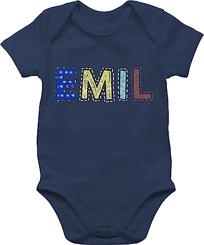 BZ10 Baby Strampler Body Bodysuit kurzarm - Junge - Name - EMIL Stern Bunt - 3/6 Monate - Navy Blau von Kinderzeuch