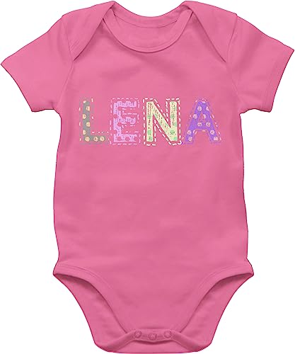 Kinderzeuch BZ10 Baby Strampler Body Bodysuit kurzarm - Mädchen - Name - LENA Punkte Bunt - 12/18 Monate - Pink von Kinderzeuch