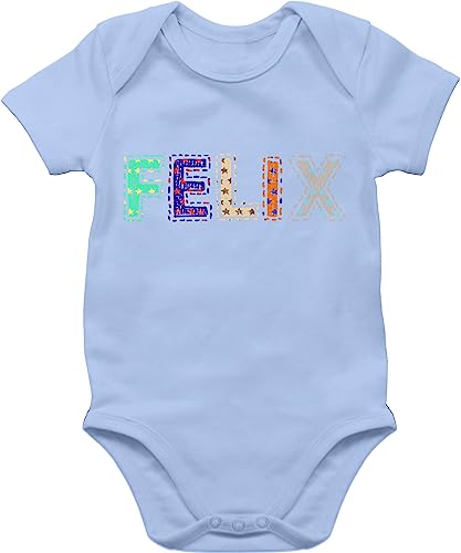 Kinderzeuch BZ10 Baby Strampler Body Bodysuit kurzarm - Junge - Name - FELIX Stern Bunt - 1/3 Monate - Babyblau von Kinderzeuch