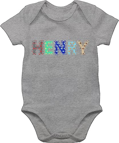 Kinderzeuch BZ10 Baby Strampler Body Bodysuit kurzarm - Junge - Name - HENRY Stern Bunt - 1/3 Monate - Grau meliert von Kinderzeuch