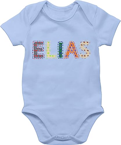 Kinderzeuch BZ10 Baby Strampler Body Bodysuit kurzarm - Junge - Name - ELIAS Stern Bunt - 3/6 Monate - Babyblau von Kinderzeuch