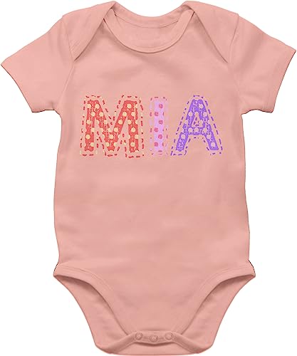 Kinderzeuch BZ10 Baby Strampler Body Bodysuit kurzarm - Mädchen - Name - MIA Punkte Bunt - 3/6 Monate - Babyrosa von Kinderzeuch