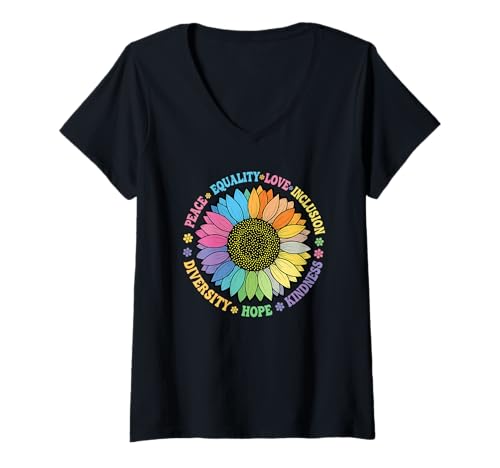Damen Pro Kindness Peace Equality Love Hope Diversity Human Rights T-Shirt mit V-Ausschnitt Damen Pro Kindness Peace Equality Love Hope Diversity Human Rights T-Shirt mit V-Ausschnitt von Kindness Shirts For Women Sunflower Floral Tees