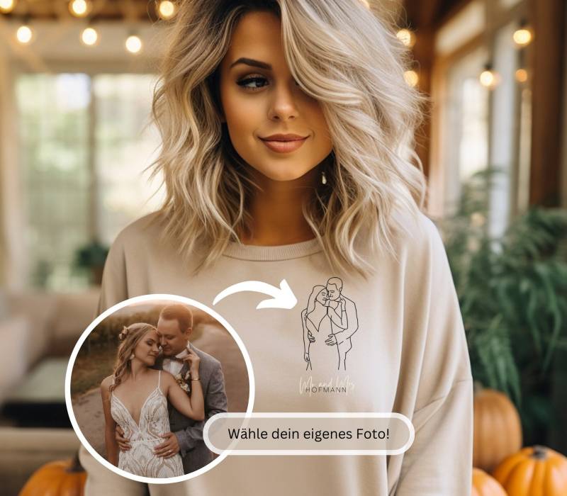 Personalisierter Pulli | Paarbild Mr & Mrs Geschenk Hochzeit Weihnachten Valentinstag Partner Portrait Line Art Zeichnung von Kindofglueck