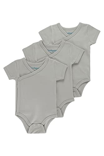 Kindsgard Baby kurzärmeliger Wickelbody trunder - 3er Pack, Größe 50, weiche und hochwertige 100% Bio-Baumwolle - Grau von Kindsgard