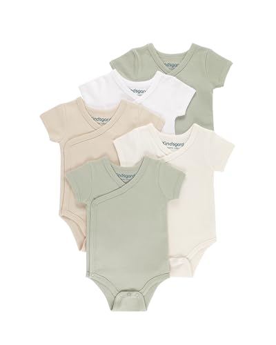 Kindsgard Baby kurzärmeliger Wickelbody trunder - 5er Pack, Größe 74, weiche und hochwertige 100% Bio-Baumwolle - Mix Beige von Kindsgard