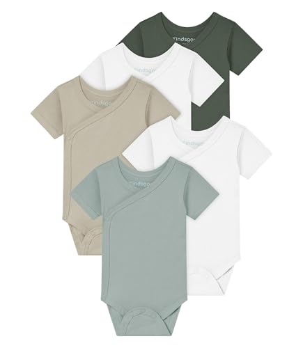 Kindsgard Wickelbody kurzarm „trunder“ – Grün 68 – 5er-Pack – 100% Bio-Baumwolle – OEKO-TEX – weich & atmungsaktiv – Babybody mit Druckknöpfen von Kindsgard