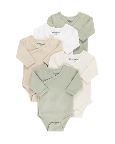 Kindsgard Wickelbody langarm „trunder“ – Beige 74 – 5er-Pack aus Jersey – 100% Bio-Baumwolle – OEKO-TEX zertifiziert – weich, atmungsaktiv & pflegeleicht – unisex Babybody von Kindsgard