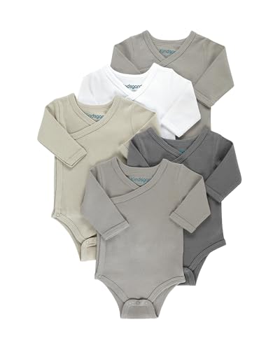 Kindsgard Wickelbody langarm „trunder“ – Grau 74 – 5er-Pack aus Jersey – 100% Bio-Baumwolle – OEKO-TEX zertifiziert – weich, atmungsaktiv & pflegeleicht – unisex Babybody von Kindsgard