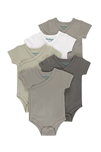 Kindsgard Baby kurzärmeliger Wickelbody trunder - 5er Pack, Größe 50, weiche und hochwertige 100% Bio-Baumwolle - Grau von Kindsgard