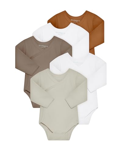 Kindsgard Wickelbody langarm „trunder“ – Braun 68 – 5er-Pack aus Jersey – 100% Bio-Baumwolle – OEKO-TEX zertifiziert – weich, atmungsaktiv & pflegeleicht – unisex Babybody von Kindsgard