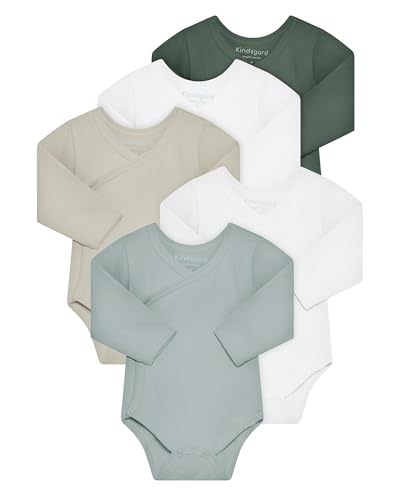 Kindsgard Wickelbody langarm „trunder“ – Grün 50 – 5er-Pack aus Jersey – 100% Bio-Baumwolle – OEKO-TEX zertifiziert – weich, atmungsaktiv & pflegeleicht – unisex Babybody von Kindsgard