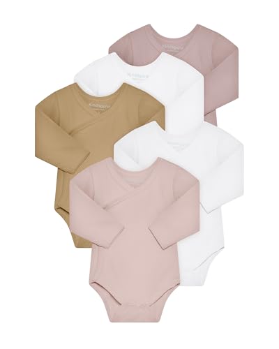 Kindsgard Wickelbody langarm „trunder“ – Rosa 62 – 5er-Pack aus Jersey – 100% Bio-Baumwolle – OEKO-TEX zertifiziert – weich, atmungsaktiv & pflegeleicht – unisex Babybody von Kindsgard