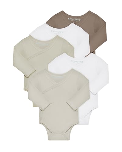 Kindsgard Wickelbody langarm „trunder“ – Braun 74 – 5er-Pack aus Ripp-Baumwolle – OEKO-TEX zertifiziert – weich, dehnbar & bequem – unisex Baby Body mit Druckknöpfen von Kindsgard