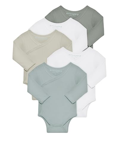 Kindsgard Wickelbody langarm „trunder“ – Grün 56 – 5er-Pack aus Ripp-Baumwolle – OEKO-TEX zertifiziert – weich, dehnbar & bequem – unisex Baby Body mit Druckknöpfen von Kindsgard
