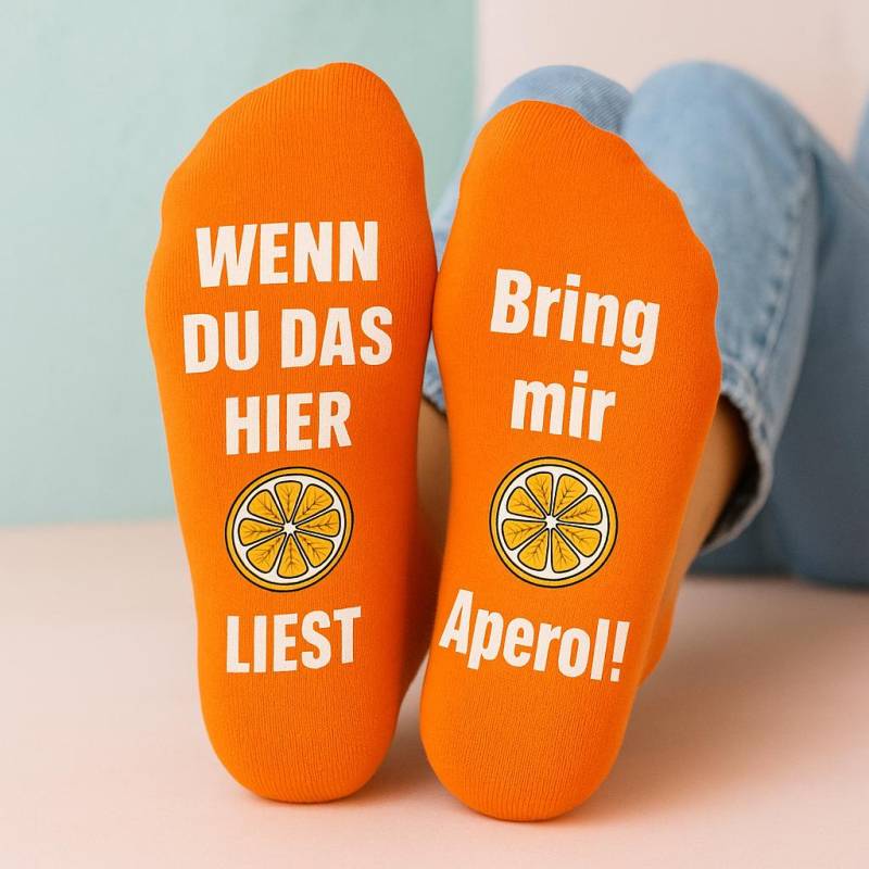 Muttertag - Geschenk Auszeitsocken „Bring Mir Aperol", Entspannung, Sprüchesocken von Kindsglueck