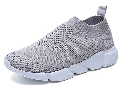 Kinengxi Damen Slip On Sneakers Walkingschuhe Leichte Atmungsaktiv Freizeitschuhe Bequem Turnschuhe, Grau, 43 EU von Kinengxi