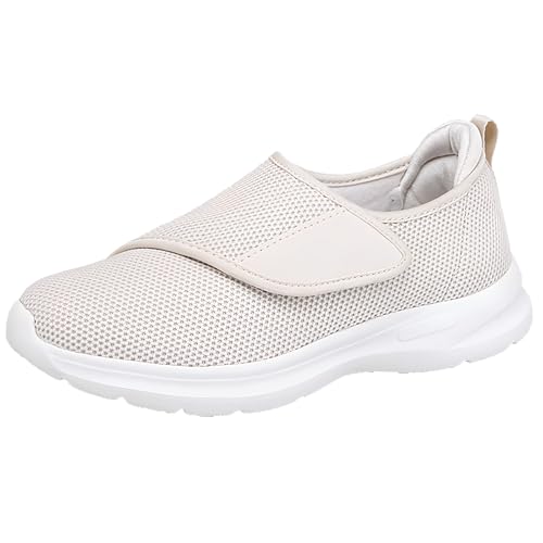 Kinengxi Herren Diabetiker Hausschuhe Damen Extra Weite Atmungsaktiv Einstellbar Walkingschuhe Freizeitschuhe Bequeme rutschfest Gesundheitsschuhe für Senioren Fußschwellung,Beige,38 EU von Kinengxi