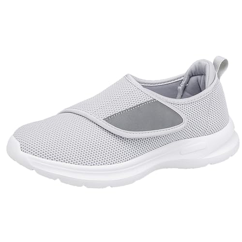 Kinengxi Herren Diabetiker Hausschuhe Damen Extra Weite Atmungsaktiv Einstellbar Walkingschuhe Freizeitschuhe Bequeme rutschfest Gesundheitsschuhe für Senioren Fußschwellung,Light Grau,38 EU von Kinengxi