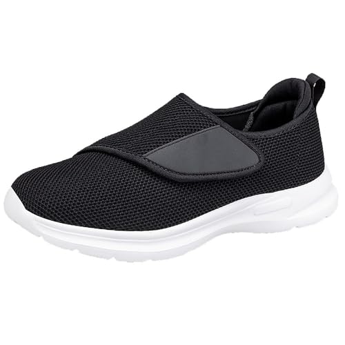 Kinengxi Herren Diabetiker Hausschuhe Damen Extra Weite Atmungsaktiv Einstellbar Walkingschuhe Freizeitschuhe Bequeme rutschfest Gesundheitsschuhe für Senioren Fußschwellung,Schwarz Weiß,38 EU von Kinengxi