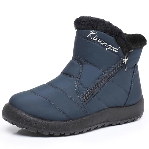 Kinengxi Winterstiefel Damen Wasserdicht Winterschuhe Warme Gefüttert Bequem Schneestiefel Winter Boots Modische Damenstiefel Stiefeletten, Blau, 38 EU, Tag 39 von Kinengxi