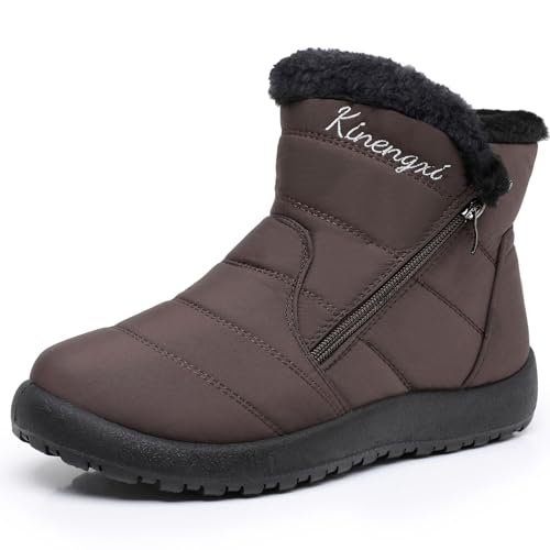 Winterstiefel Damen Wärme Gefüttert Winterschuhe Bequem Winter Schneestiefel Wasserdicht Winterboots Frauen Stiefel, Braun, 38 EU, Tag 39 von Kinengxi