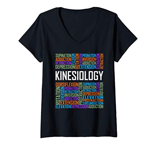 Damen Kinesiologische Worte Geschenk Kinesiologen Therapeuten T-Shirt mit V-Ausschnitt von Kinesiologie Tees
