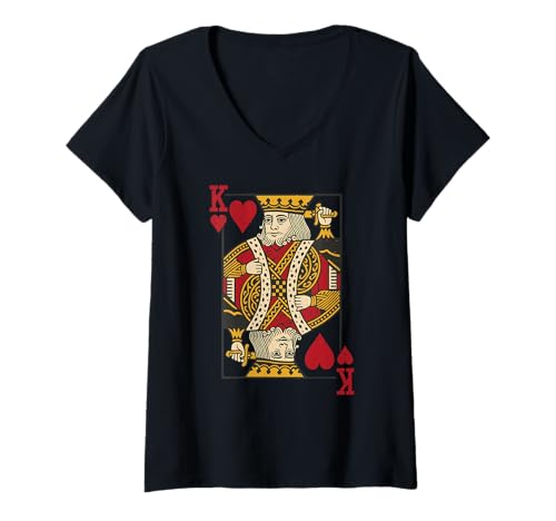 Damen King Heart Card Poker Vegas Kostüm T-Shirt mit V-Ausschnitt Damen King Heart Card Poker Vegas Kostüm T-Shirt mit V-Ausschnitt von King Cards Outfit