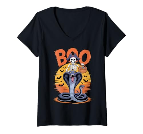 Damen Gruseliges Königskobra Kostüm auf Boo King Cobra Halloween T-Shirt mit V-Ausschnitt Damen Gruseliges Königskobra Kostüm auf Boo King Cobra Halloween T-Shirt mit V-Ausschnitt von King Cobra Halloween kids, women, men