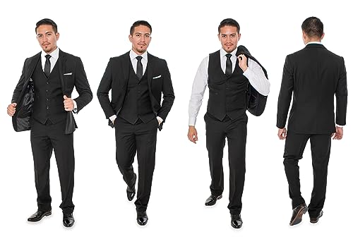 King Formal Wear Eleganter Herrenanzug mit zwei Knöpfen, dreiteiliger Anzug, schwarz, 60 von King Formal Wear