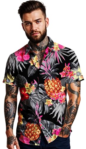 King Kaliko Trend-Hawaii-Hemd, Herren, Kurzarm, Pineapple-Style, Schwarz-Grau, XS von King Kaliko