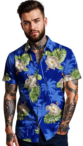 King Kaliko Trend-Hawaii-Hemd, Herren, Kurzarm, Small-Flower-Style, Blau, XL von King Kaliko