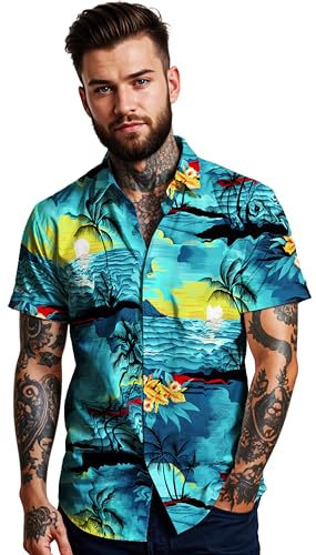 King Kaliko Trend-Hawaii-Hemd, Herren, Kurzarm, Style-Surf, Türkis, 3XL von King Kaliko