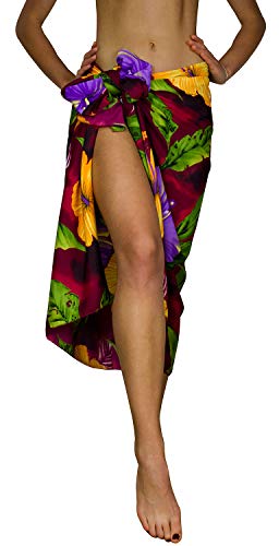 Funky Hawaii Cover-up Pareo Sarong, Big Flower, Maroonrot, KLEIN von King Kameha