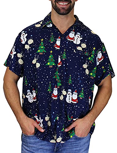 King Kameha Funky-Hawaii-Hemd, Weihnachten, Herren, Kurzarm, Christmas-Buddies, Blau, 5XL von King Kameha