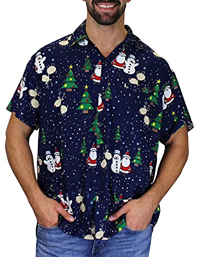 King Kameha Funky Hawaiihemd Weihnachten, Christmas Buddys, blau, L von King Kameha