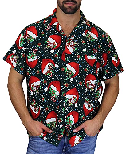 King Kameha Funky Hawaiihemd Weihnachten, Christmas FlyingHats, grün, 3XL von King Kameha