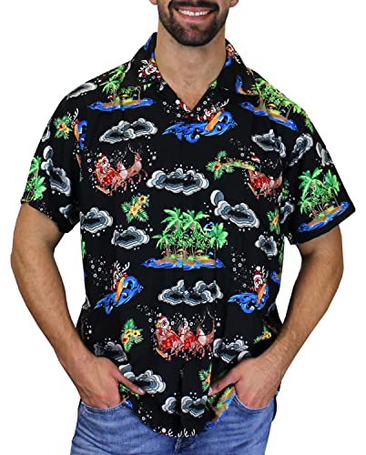 King Kameha Funky-Hawaii-Hemd, Weihnachten, Herren, Kurzarm, Christmas-Island, Multi-Schwarz, XL von King Kameha